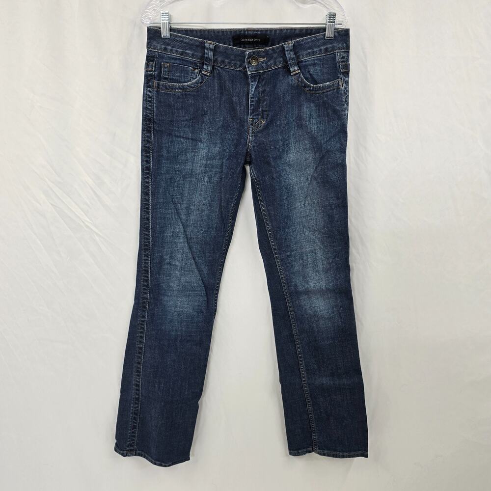 Calvin Klein Lean Bootcut Jeans Women's 10 Blue Dark - Medium Wash Button Pocket